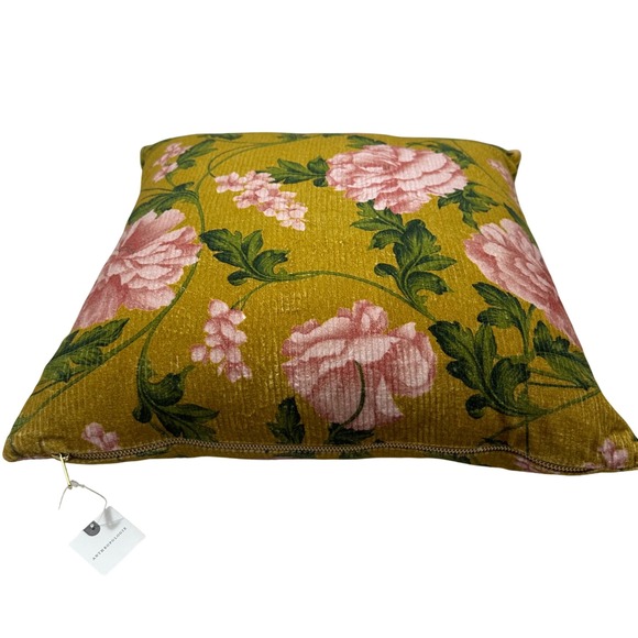 Anthropologie Peony Floral Celia Velvet 100% Cotton Corduroy Throw Pillow 18x18